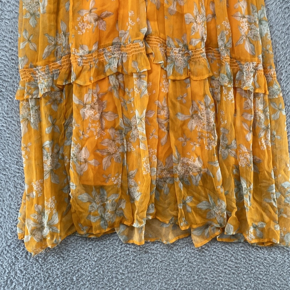 Anthropologie Dress Womens Small Floral Hi-Low‎ Maxi Boho Ruffle Lined Yellow - Picture 4 of 16